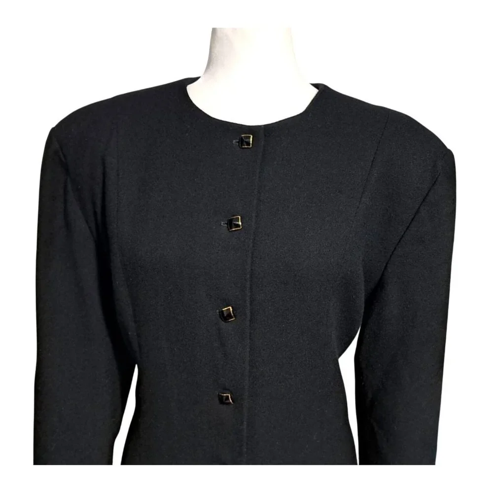 Vintage Anne Klein Wool Dress Womens Size 14 Glass Rivoli Buttons‎ Fit and Flare